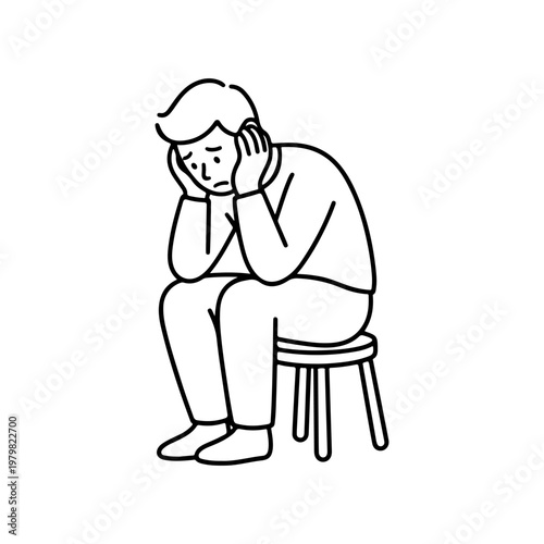 Sad man sitting alone with hands on face vector illustration