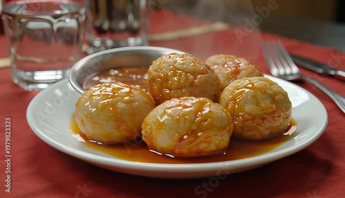 Close-up of Meatballs with Glaze in Sauce