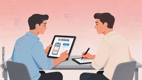 Two men collaborating on UI design