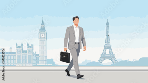 Businessman walking with briefcase