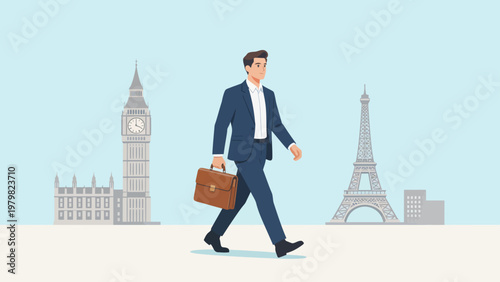 Businessman walking with briefcase