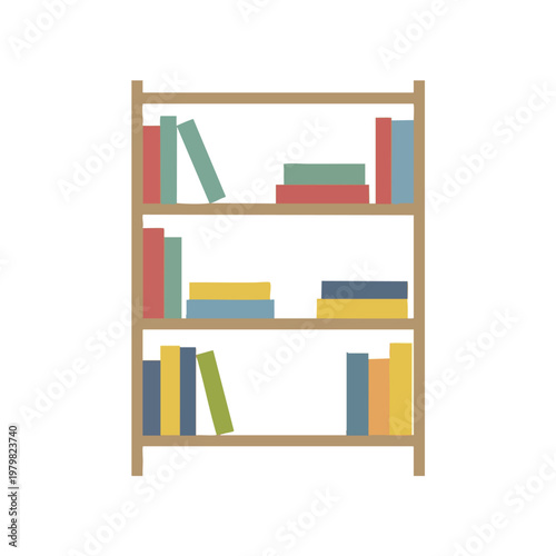 Empty Wooden Bookshelf with Colorful Books in a Minimalist Design