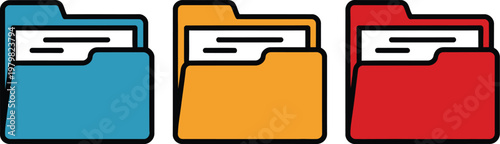 folder icon set flat illustration of open and closed folders representing data storage document organization and digital file system management design
