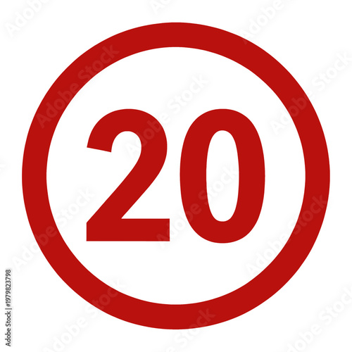 Red and Black Circular 20 Speed Limit Vector Icon