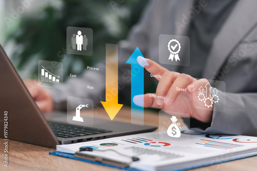 Corporate Financial Management, Businessman Optimizing Cost Efficiency, Improving Product Quality through Automation and Robotics Reducing Labor Costs Enhancing Productivity, Operational Performance