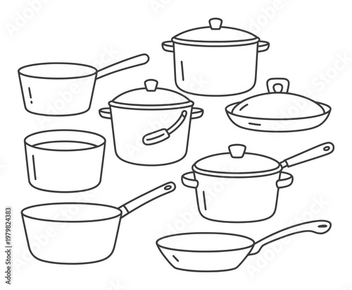 Collection of Outline of Kitchen Pots and Pans