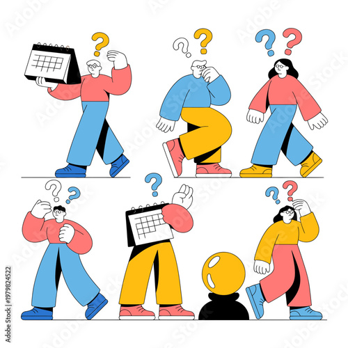 Confused People Holding Calendars with Question Marks