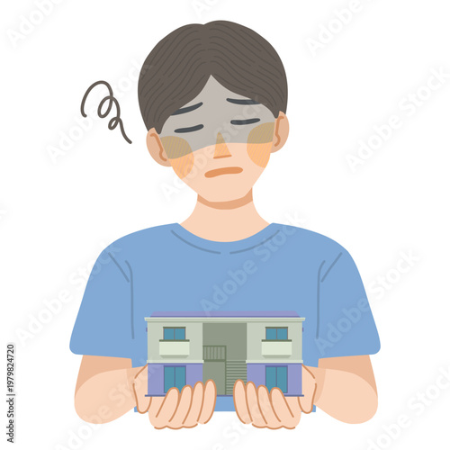 アパートに住んだ事を、後悔している男性のイラスト