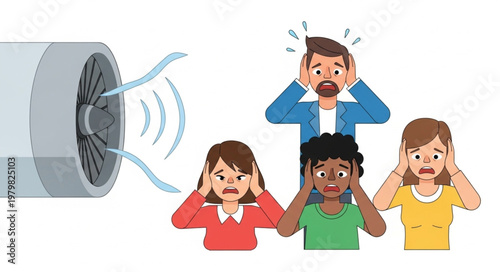 People Covering Ears From Loud Noise From Fan.