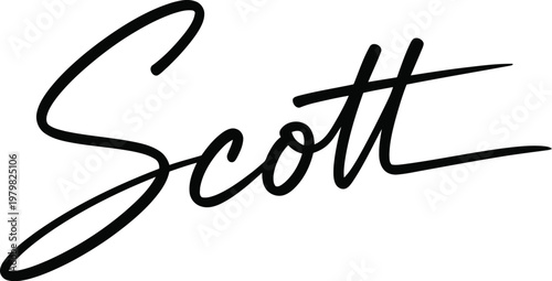 A signature that reads Scott in black cursive font on a white background