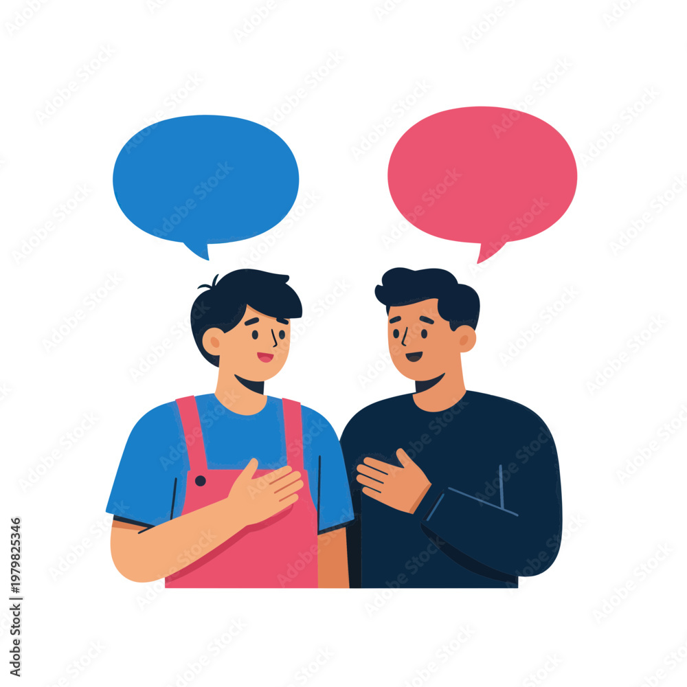 Fototapeta premium Two Men Conversing with Speech Bubbles Flat Icon