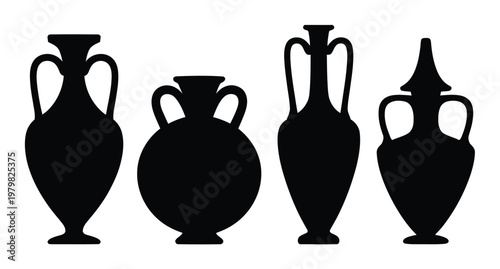 Silhouette of Four Ancient Greek Amphorae Vases