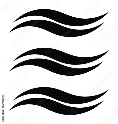 Three black wavy lines on a white background, abstract