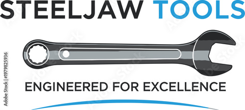 A logo for Steeljaw Tools featuring a wrench and the tagline Engineered for Excellence