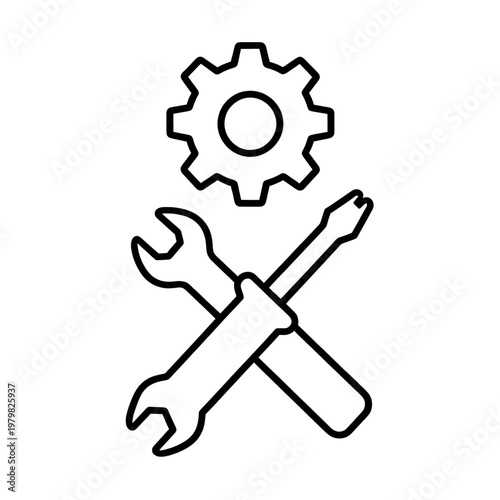 Wrench and Gear Mechanical Tools Vector Icon