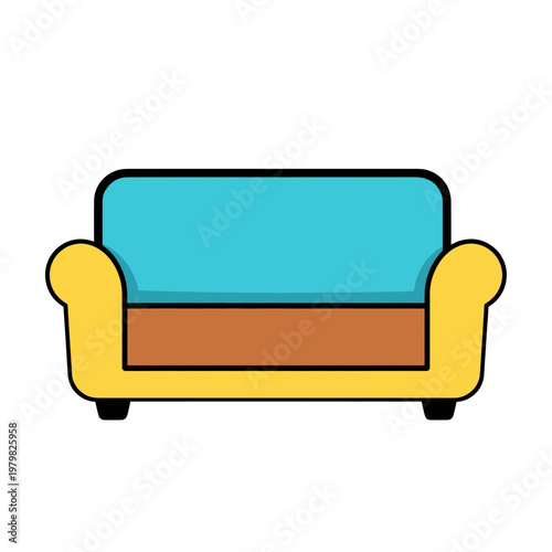 Yellow and Blue Flat Design Couch Vector Icon