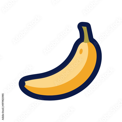 Yellow Banana Flat Vector Icon with Dark Blue Outline