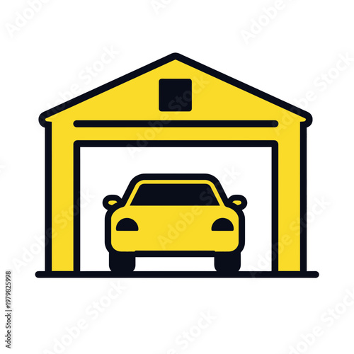 Yellow Car in Garage Flat Icon