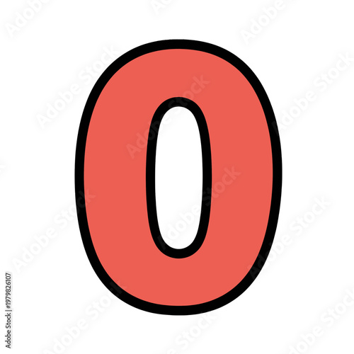 Zero Number Digit Flat Icon Red Outline