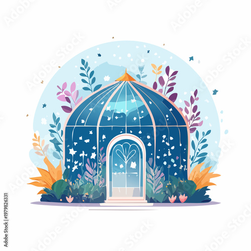 Enchanting Glass Conservatory Filled With Lush Greenery and Blooming Plants