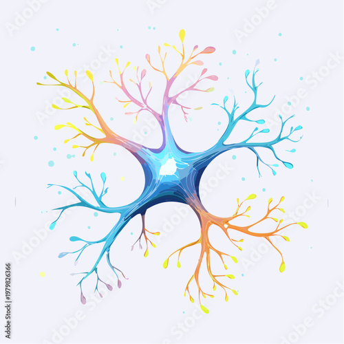 Artistic neural network illustration with vibrant colors and branching connections