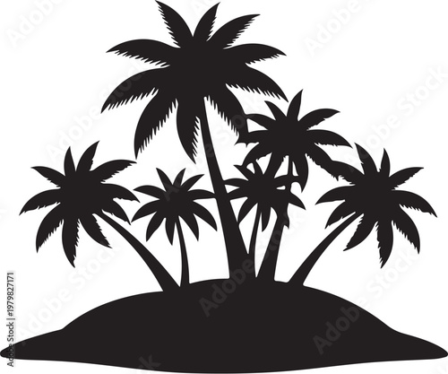 Black Silhouette of Palm Trees on Small Island Hill