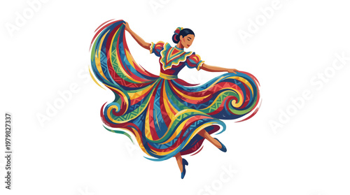 Vibrant Mexican Folkloric Dancer in a Colorful Traditional Dress Expressing Joyful Movement and Cultural Celebration