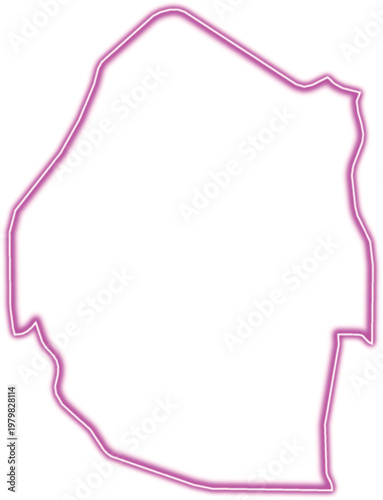 Pink neon outline of the country of eswatini, swaziland map shape on white background