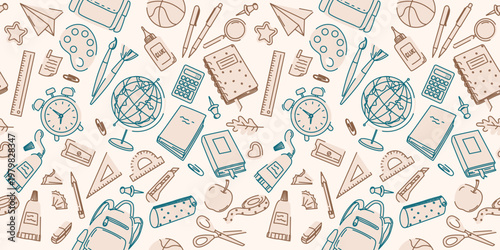 Back to school, School supplies Seamless Pattern