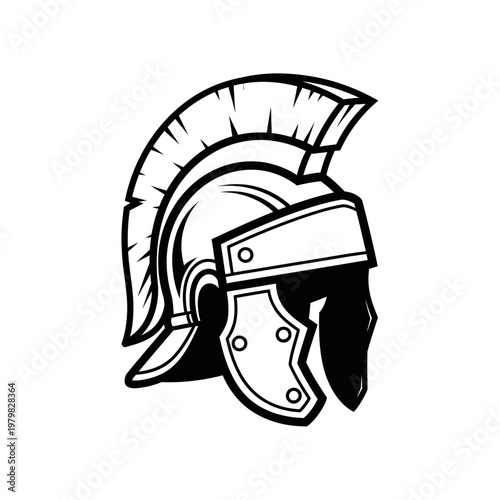Ancient Roman Helmet Icon, Gladiator Warrior Armor Symbol, Black and White Vector