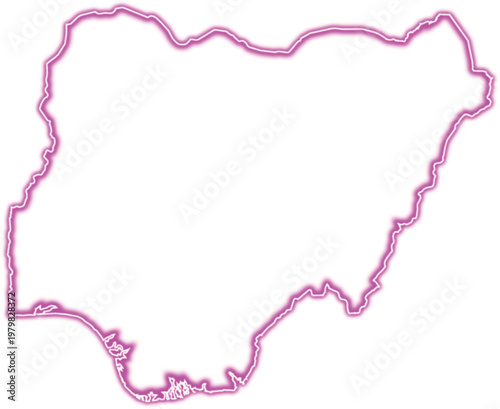 Glowing pink outline map of nigeria on a white background, geographical border shape