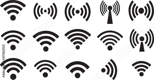 WiFi signal icons on a white background in black color