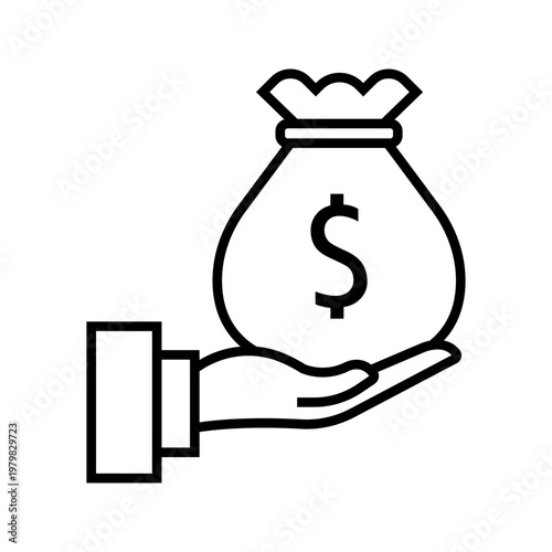 Campaign donation icon. Government and campaign finance line symbol. Black and white.