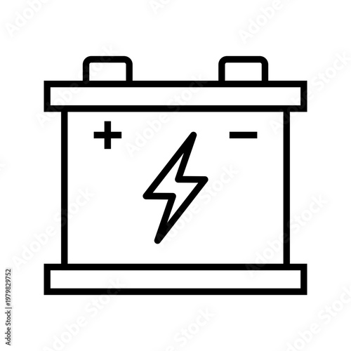 Car battery icon. Industry and automotive line symbol. Black and white.