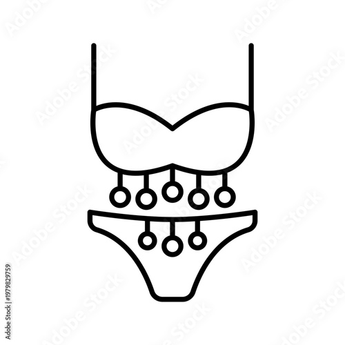 Carnival bikini icon. Fashion and swimwear line symbol. Black and white.