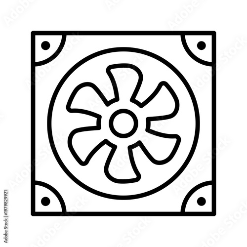 Computer fan icon. Industry and computer hardware line symbol. Black and white.
