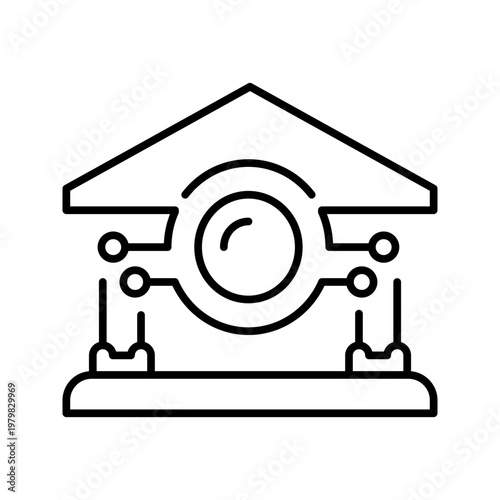 Cryptocurrency bank icon. Business and cryptocurrency line symbol. Black and white.
