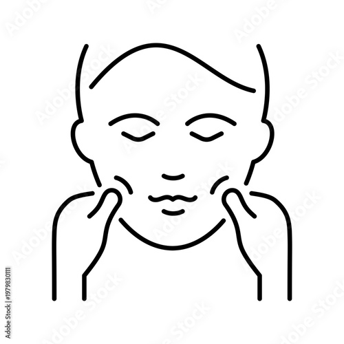 Face massage icon. Healthcare and massage therapy line symbol. Black and white.