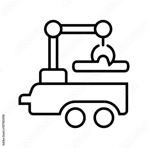 Farm robot icon. Industry and agricultural machinery line symbol. Black and white.
