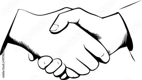 Hand Drawn Handshake Black and White Illustration in Minimal Line Art Style Design