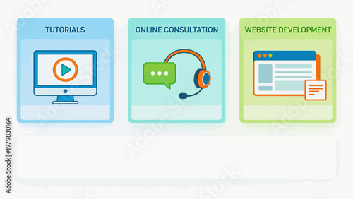 Three digital service icons on a white background