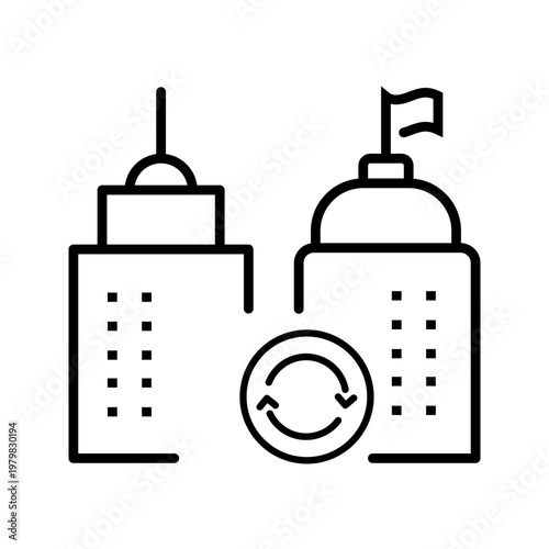 Government business interaction icon. Business and government relations line symbol. Black and white.