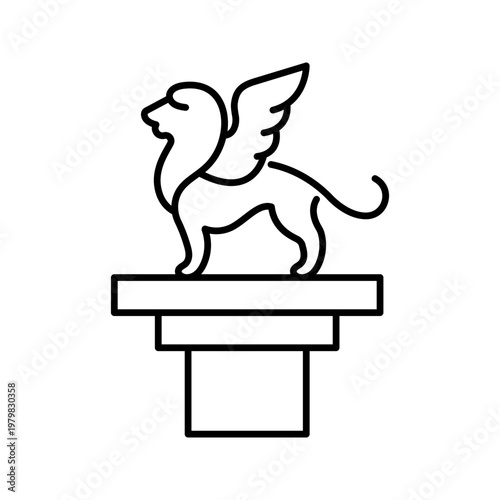 Lion statue icon. Travel and city symbol line symbol. Black and white.