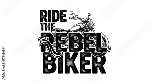Ride the Rebel Biker Motorcycle Graphic Design.