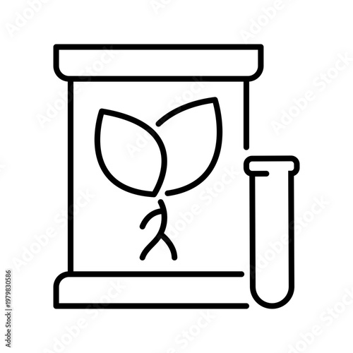 Plant tissue culture icon. Science and plant biotechnology line symbol. Black and white.
