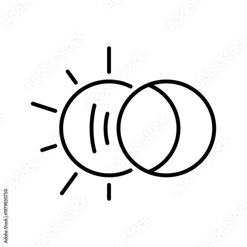 Solar eclipse icon. Science and astronomy line symbol. Black and white.