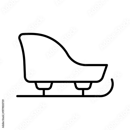 Snow sled icon. Transport and winter transport line symbol. Black and white.