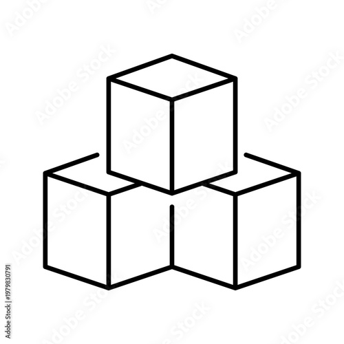 Sugar cube icon. Food and sweetener line symbol. Black and white.