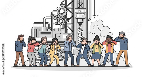 People Walking in Factory Area.