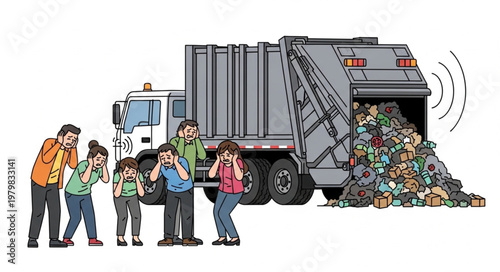 People watching garbage truck dump.